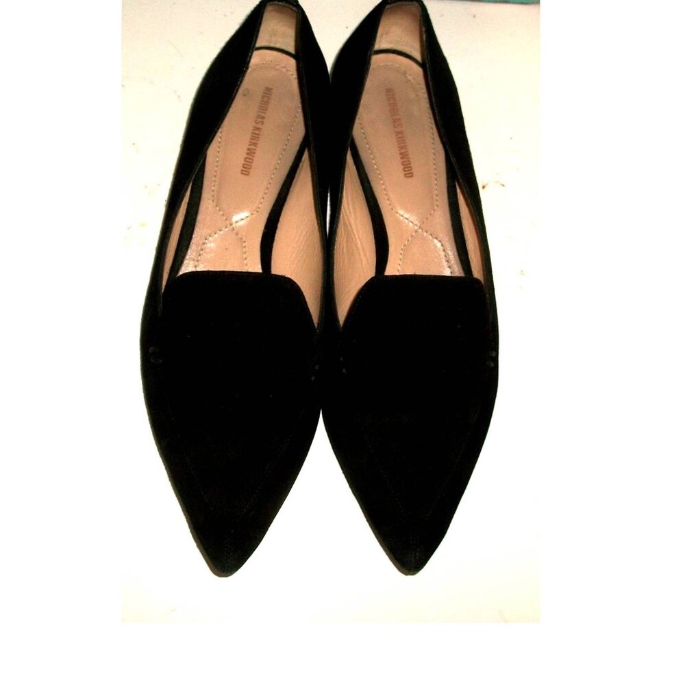 Nicholas Kirkwood Beya Black Suede Flats w Gold Metal Around Heels 7.5M $595 - Picture 4 of 7